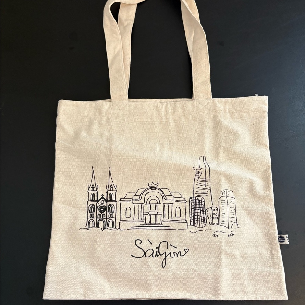 Cream Cityscape Canvas Tote Bag